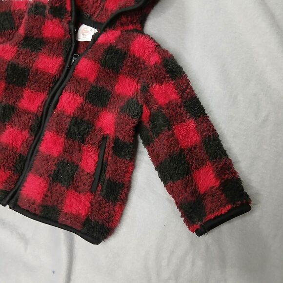 Wonder Nation Fleece Bear Hoodie Jacket Full Zip Plaid Pockets Infant Baby 6-9M - Picture 3 of 6